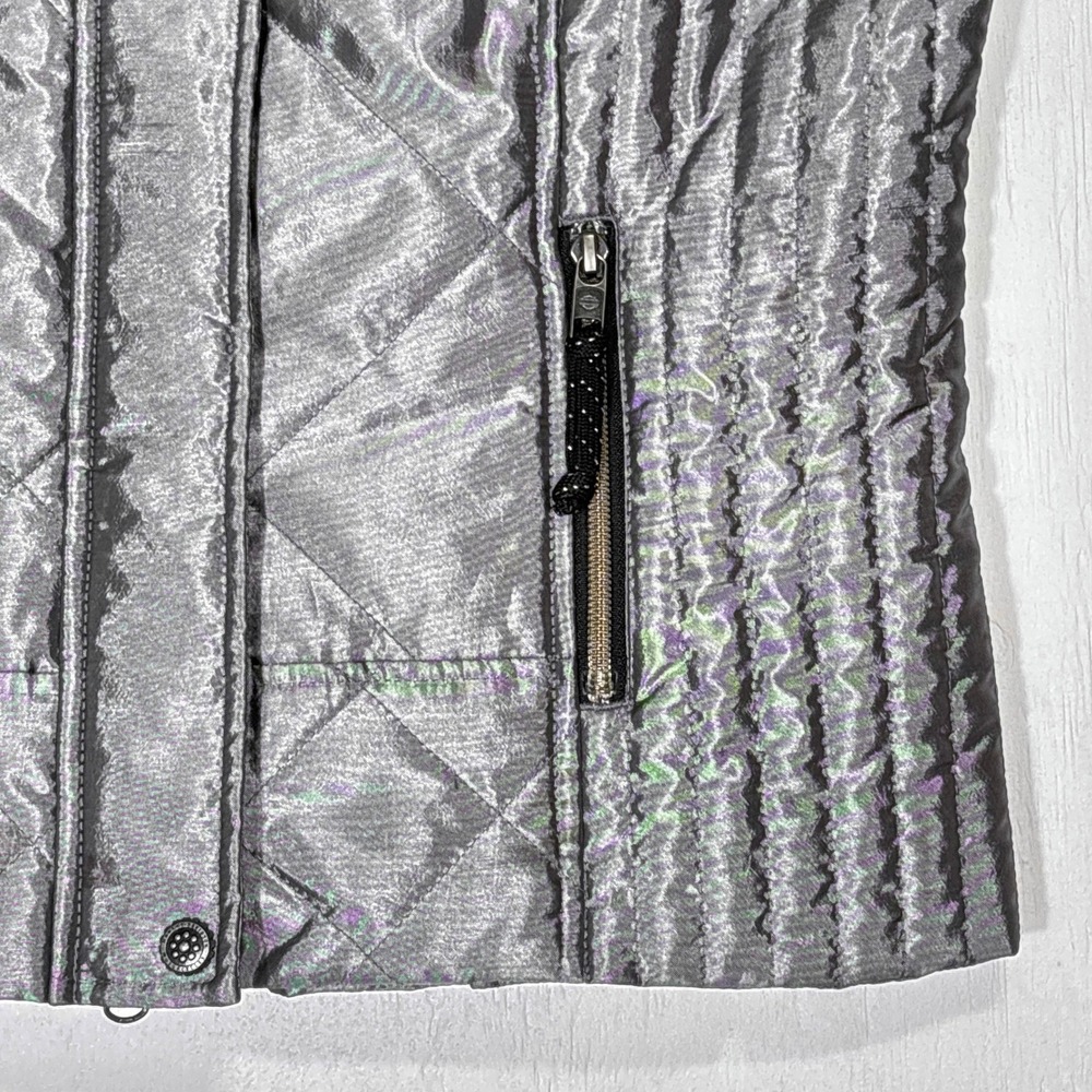 Harley-Davidson Womens Breezeway Metallic Silver Quilted Puffer Moto Vest LG - Picture 4 of 5